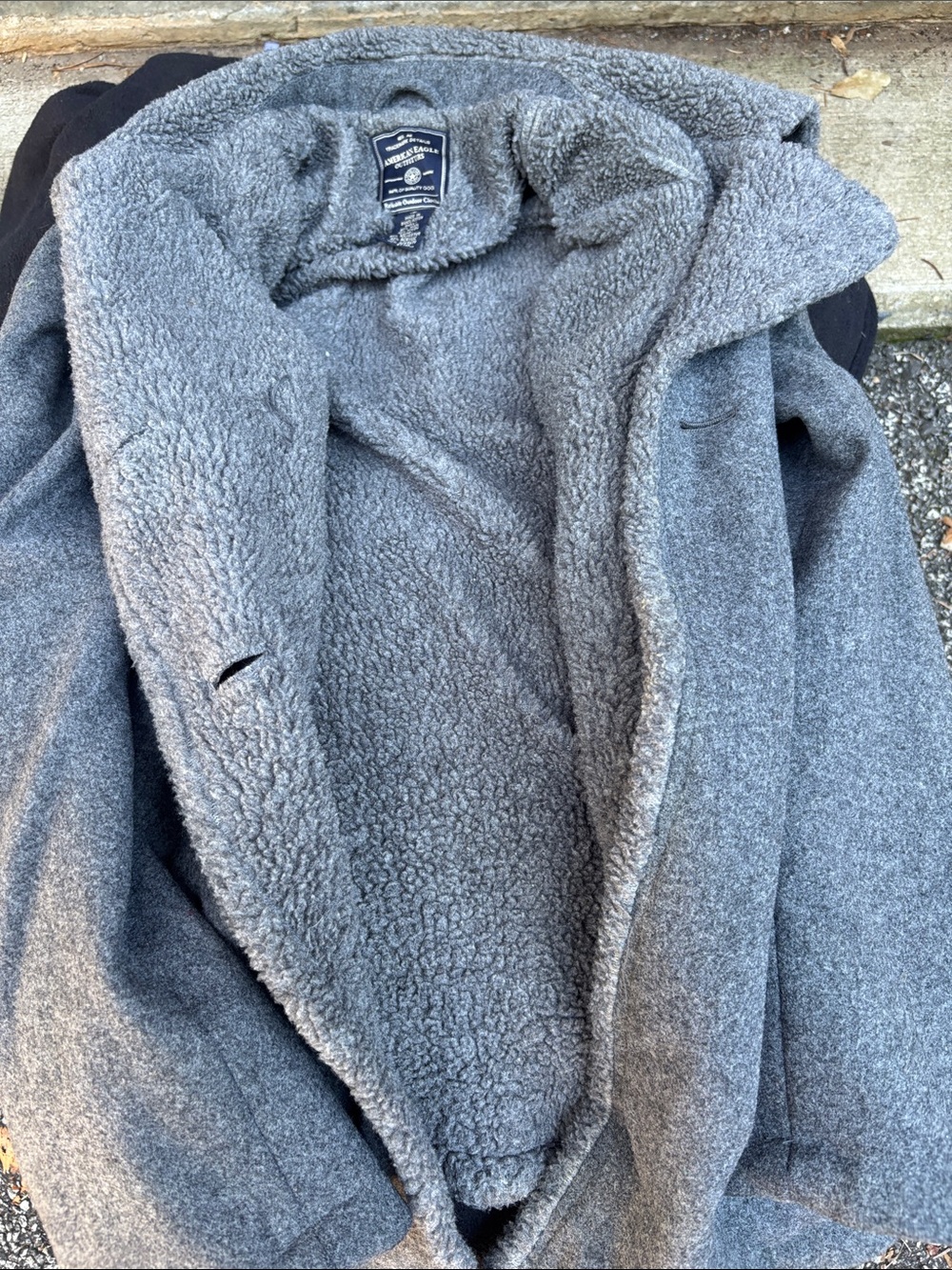 American Eagle Outfitters Gray Sherpa-Lined Pea Coat Vintage.